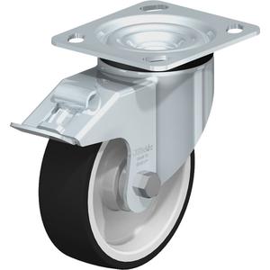 Heavy-Duty Kingpinless Caster - 5" (127 mm), 770 lbs. (349 kg.), Thermoplastic Polyurethane, Swivel with Brake, Steel, 1-9/16" (40 mm), 2-5/8" x 3-5/8" (67 mm x 92 mm) to 3" x 3" (76 mm x 76 mm), 3/8" (9.52 mm)