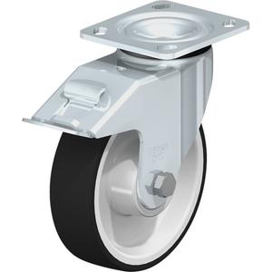 Heavy-Duty Kingpinless Caster - 6-5/16" (160.3375 mm), 1210 lbs. (550 kg.), Thermoplastic Polyurethane, Swivel with Brake, Steel, 1-3/4" (44.5 mm), 2-5/8" x 3-5/8" (67 mm x 92 mm) to 3" x 3" (76 mm x 76 mm)