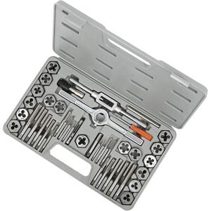 TD40H SAE HSS Tap & Alloy Die Set - 40, Plug Tap Hex Die: 3mm-0.5; 3mm-0.6; 4mm-0.7; 4mm-0.75; 5mm-0.8; 5mm-0.9; 6mm-0.75; 6mm-1; 7mm-0.75; 7mm-1; 8mm-1; 8mm-1.25; 10mm-1.25; 10mm- 1.5; 12mm-1.5; 12mm-1.75; 1/8-27npt