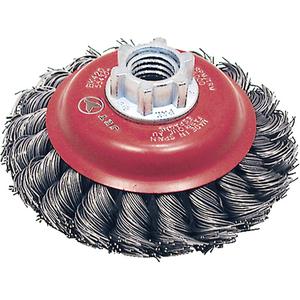 BK420T Knot Twisted Conical Brush - 4", 1/2", 0.02", Steel, 5/8"-11, Knot Twisted, 15000 RPM, Angle Grinder, Bevel
