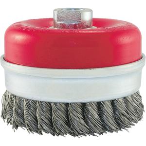 Knot Banded Cup Brush - 4", 0.02", Steel, 5/8"-11, Rust/Paint Removal, Cleaning, Deburring, Knotted Wire, 8500 RPM, Angle Grinder