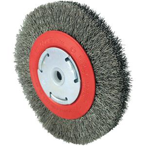101F-2M Crimped Wire Brush - 6", 7/8", 0.014", Steel, 1/2" - 2", Crimped Wire, 6000 RPM, Bench Grinder, Medium