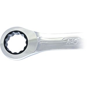 Non-Reversible Long Pattern Ratcheting Combination Wrench - 9-7/8", 19 mm, Plain, Plain