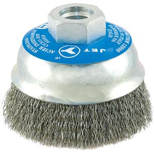 Stainless Steel Crimped Wire Cup Brush - 3", 0.011", Stainless Steel, 5/8"-11, 12000 RPM