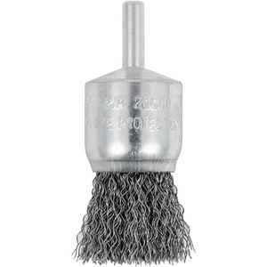 Shaft Mounted Crimped End Brush - 1", 0.012", Steel, 1/4", 20000 RPM