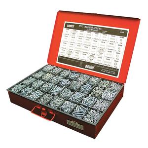 Machine Screws & Nuts Assortment - 2750, 6-32; x 3/8, 1/2, 3/4, 1, 1-1/2, 8-32; x 1/2, 3/4, 1, 1-1/2; 10-32 x 1/2, 3/4, 1, 1-1/2; 1/4-20 x 3/4, 1, 1-1/4, 1-1/2, 6-32 x 3/8, 1/2, 3/4, 1, 1-1/2; 8-32 x 1/2