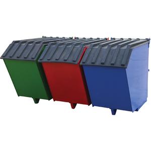 Triple-Bin Recycling Hopper - 1-1/2 cu.yd., 8 ga., Steel, Green, Red and Blue, 1 1/2 cu. Yd., 2000 lbs., 90°, 7"