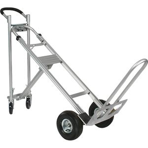 Three-Position Spartan III™ Convertible Hand Truck - Continuous, Aluminum, 18" W x 7-1/2" D, Pneumatic, 10" H x 3" W, 500 lbs., 750 lbs., 12"W x 51"L, 52", 21.5", Aluminum