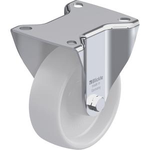 Caster - 4" (101.6 mm), 440 lbs. (199.58 kg.), Nylon, Rigid, Steel, 1-1/2" (38 mm), 3-1/8" x 2-3/8" (80 mm x 60 mm), 3/8" (9.52 mm), 3-15/16" x 3-3/8" (100 mm x 85 mm), Natural White, Plain Bore