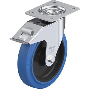 Caster - 7-7/8" (200 mm), 660 lbs. (300 kg.), Hard Rubber, Swivel with Brake, Steel, 2" (50.8 mm), 4-1/8" x 3" (105 mm x 76 mm), 7/16" (11 mm), 5-1/2" x 4-1/3" (140 mm x 110 mm), Black, Roller