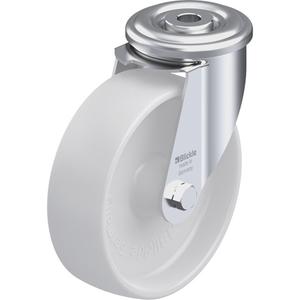 Nylon Caster - 5", 330 lbs. (149.685 kg.), Nylon, Swivel, Steel, 1-9/16" (39.68 mm), Bolt Hole Fitting, 1/2" (13 mm), 0", Natural White, 2-3/4" (70 mm), Plain Bore, 70° Shore D