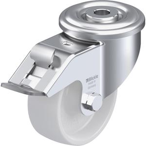 Nylon Caster - 3-1/8" (79.375 mm), 330 lbs. (149.685 kg.), Nylon, Swivel with Brake, Steel, 1-5/16" (33.34 mm), Bolt Hole Fitting, 1/2" (13 mm), 0", Natural White, 2-3/4" (70 mm), Plain Bore
