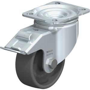 Caster - 4" (101.6 mm), 550 lbs. (249.5 kg.), Heat-Resistant Thermoplastic, Swivel with Brake, Steel, 1-1/2" (38 mm), 3-1/8" x 2-3/8" (80 mm x 60 mm), 3/8" (9.52 mm), 3-15/16" x 3-3/8" (100 mm x 85 mm)