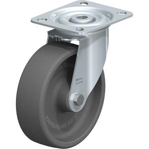 Caster - 5" (127 mm), 330 lbs. (150 kg.), Heat-Resistant Thermoplastic, Swivel, Steel, 1-9/16" (40 mm), 3-1/8" x 2-3/8" (80 mm x 60 mm), 3/8" (9.52 mm), 3-15/16" x 3-3/8" (100 mm x 85 mm), Dark Grey, Plain Bore