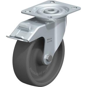 Caster - 5" (127 mm), 330 lbs. (150 kg.), Heat-Resistant Thermoplastic, Swivel with Brake, Steel, 1-9/16" (40 mm), 3-1/8" x 2-3/8" (80 mm x 60 mm), 3/8" (9.52 mm), 3-15/16" x 3-3/8" (100 mm x 85 mm), Dark Grey