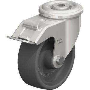 Heat-Resistant Thermoplastic Caster - 4", 330 lbs. (149.685 kg.), Heat-Resistant Thermoplastic, Swivel with Brake, Steel, 1-1/2" (38.1 mm), Bolt Hole Fitting, 1/2" (13 mm), 0", 2-3/4" (70 mm), Dark Grey