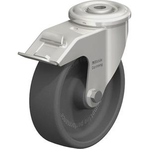 Heat-Resistant Thermoplastic Caster - 5", 330 lbs. (149.685 kg.), Heat-Resistant Thermoplastic, Swivel with Brake, Steel, 1-9/16" (39.68 mm), Bolt Hole Fitting, 1/2" (13 mm), 0", 2-3/4" (70 mm), Dark Grey