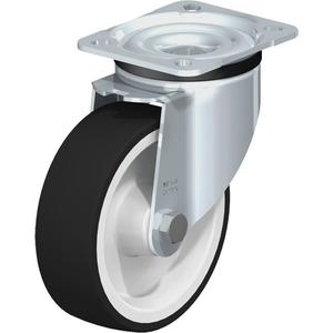 Caster - 5" (127 mm), 770 lbs. (349 kg.), Polyurethane, Swivel, Steel, 1-9/16" (40 mm), 3-1/8" x 2-3/8" (80 mm x 60 mm), 3/8" (9.52 mm), 3-15/16" x 3-3/8" (100 mm x 85 mm), Natural White, Roller