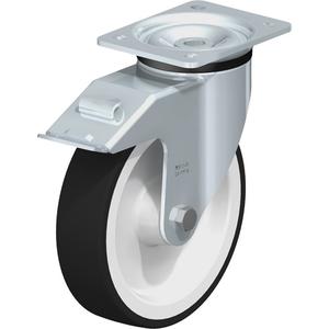 Caster - 7-7/8" (200 mm), 1320 lbs. (598.7419 kg.), Polyurethane, Swivel with Brake, Steel, 2" (50.8 mm), 4-1/8" x 3" (105 mm x 76 mm), 7/16" (11 mm), 5-1/2" x 4-1/3" (140 mm x 110 mm), Natural White, Roller