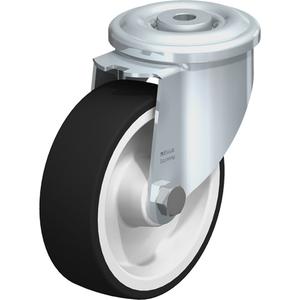 Polyurethane Caster - 5", 770 lbs. (349.266 kg.), Polyurethane, Swivel, Steel, 1-9/16" (39.68 mm), Bolt Hole Fitting, 1/2" (13 mm), 0", Natural White, 3-7/16" (88 mm), Roller, 94° Shore A