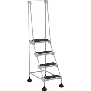 Stop-Step Ladders - 4, 38-3/16", 11", 16", Steel, Anti-Skid, 300 lbs., White, 58°