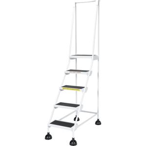 Light-Duty Stop-Step Ladders - 5, 47-11/16", 11", 16", Steel, Anti-Skid, 300 lbs., White, 58°