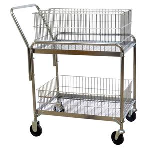 Wire Mesh Office Mail Cart - 200 lbs., Chrome, 20", 33", 37-1/2", Chrome Plated, 2, 2