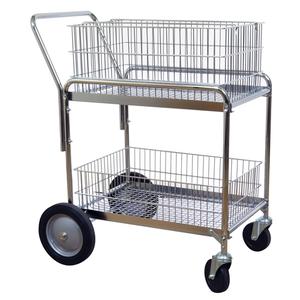 Wire Mesh Office Mail Cart - 200 lbs., Chrome, 23-3/4", 33-1/2", 38-1/4", Chrome Plated, 2, 2