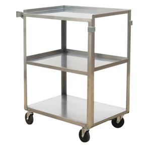 Shelf Carts - 3, 15-1/2", 32-1/8", 24", Stainless Steel, All-Welded, Lip Up, Rubber, 300 lbs., 27-1/2"W x 16-1/4"D x 32-1/8"H, 12-3/4" (top & bottom), 3.5", 100 lbs.