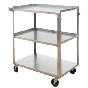 Shelf Carts - 3, 17-5/8", 33", 27-1/8", Stainless Steel, All-Welded, Lip Up, Rubber, 300 lbs., 30-3/4"W x 18-3/8"D x 33"H, 13-1/4" (top & bottom), 3.5", 100 lbs.