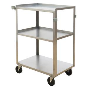 Shelf Carts - 3, 15-3/4", 32", 24", Stainless Steel, All-Welded, Lip Up, Rubber, 500 lbs., 27-5/8"W x 16-3/4"D x 32"H, 12-1/2" (top) / 14-5/8" (bottom), 4", 166 lbs.