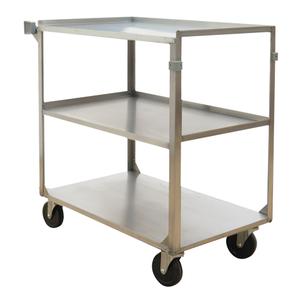 Shelf Carts - 3, 21", 37-1/4", 35-1/8", Stainless Steel, All-Welded, Lip Up, Rubber, 500 lbs., 39-1/4"W x 22-3/8"D x 37-1/4"H, 14-3/8" (top) / 14-1/2" (bottom), 5", 166 lbs.