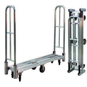 Aluminum U-Boat Folding Utility Cart - 16", 60", 64", 1500 lbs., Corner Standard, 5", Polyurethane, Smooth, 64", 16"W x 14"H x 64-3/4"L