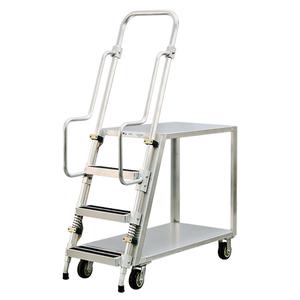 Aluminum Stock Picking Ladder Cart - 2, 800 lbs., 22", Aluminum, 69-1/2", 51-1/2", Polyurethane, 21-3/4", All-Welded, Lip Down