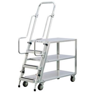 Aluminum Stock Picking Ladder Cart - 3, 800 lbs., 22", Aluminum, 69-1/2", 51-1/2", Polyurethane, 13-1/2", All-Welded, Lip Down