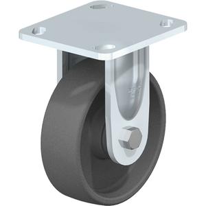 Impact-Resistant Caster - 5" (127 mm), 660 lbs. (300 kg.), Nylon, Rigid, Steel, 1-9/16" (40 mm), 2-5/8" x 3-5/8" (67 mm x 92 mm) - 3" x 3" (76 mm x 76 mm), 3/8" (9.52 mm), 4" x 4-1/2" (102 mm x 114 mm)
