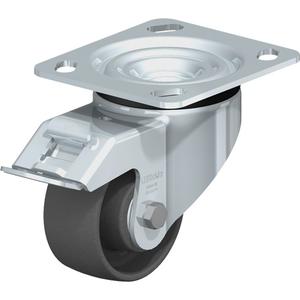 Impact-Resistant Caster - 3-1/8" (79.5 mm), 350 lbs. (158.8 kg.), Nylon, Swivel with Brake, Steel, 1-7/16" (37 mm), 2-5/8" x 3-5/8" (67 mm x 92 mm) - 3" x 3" (76 mm x 76 mm), 3/8" (9.52 mm), 4" x 4-1/2" (102 mm x 114 mm)