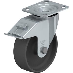 Impact-Resistant Caster - 6" (152.4 mm), 660 lbs. (300 kg.), Nylon, Swivel with Brake, Steel, 2" (50.8 mm), 2-5/8" x 3-5/8" (67 mm x 92 mm) - 3" x 3" (76 mm x 76 mm), 3/8" (9.52 mm), 4" x 4-1/2" (102 mm x 114 mm)