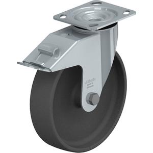 Impact-Resistant Caster - 8" (203.2 mm), 660 lbs. (300 kg.), Nylon, Swivel with Brake, Steel, 2" (50.8 mm), 2-5/8" x 3-5/8" (67 mm x 92 mm) - 3" x 3" (76 mm x 76 mm), 3/8" (9.52 mm), 4" x 4-1/2" (102 mm x 114 mm)