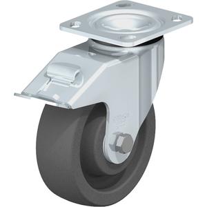 Impact-Resistant Caster - 6" (152.4 mm), 1250 lbs. (567 kg.), Nylon, Swivel with Brake, Steel, 2" (50.8 mm), 2-5/8" x 3-5/8" (67 mm x 92 mm) - 3" x 3" (76 mm x 76 mm), 3/8" (9.52 mm), 4" x 4-1/2" (102 mm x 114 mm)
