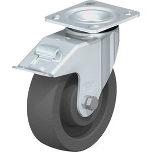 Impact-Resistant Caster - 6-5/16" (160.3375 mm), 1250 lbs. (567 kg.), Nylon, Swivel with Brake, Steel, 2" (50.8 mm), 2-5/8" x 3-5/8" (67 mm x 92 mm) - 3" x 3" (76 mm x 76 mm), 3/8" (9.52 mm), 4" x 4-1/2" (102 mm x 114 mm)