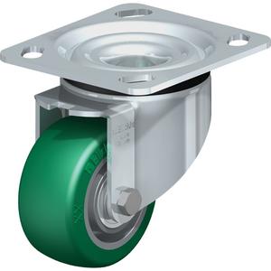 High-Quality Caster - 3-1/8" (79.5 mm), 505 lbs. (230 kg.), Polyurethane Elastomer, Swivel, Steel, 1-9/16" (40 mm), 2-5/8" x 3-5/8" (67 mm x 92 mm) - 3" x 3" (76 mm x 76 mm), 3/8" (9.52 mm), 4" x 4-1/2" (102 mm x 114 mm)