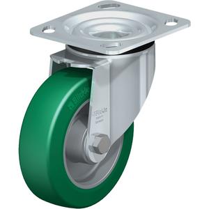 High-Quality Caster - 5" (127 mm), 770 lbs. (349 kg.), Polyurethane Elastomer, Swivel, Steel, 1-9/16" (40 mm), 2-5/8" x 3-5/8" (67 mm x 92 mm) - 3" x 3" (76 mm x 76 mm), 3/8" (9.52 mm), 4" x 4-1/2" (102 mm x 114 mm)