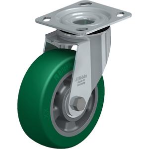 High-Quality Caster - 6" (152.4 mm), 660 lbs. (300 kg.), Polyurethane Elastomer, Swivel, Steel, 2-1/8" (54 mm), 2-5/8" x 3-5/8" (67 mm x 92 mm) - 3" x 3" (76 mm x 76 mm), 3/8" (9.52 mm), 4" x 4-1/2" (102 mm x 114 mm)