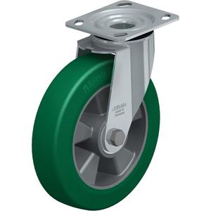 High-Quality Caster - 8" (203.2 mm), 660 lbs. (300 kg.), Polyurethane Elastomer, Swivel, Steel, 2" (50.8 mm), 2-5/8" x 3-5/8" (67 mm x 92 mm) - 3" x 3" (76 mm x 76 mm), 3/8" (9.52 mm), 4" x 4-1/2" (102 mm x 114 mm)
