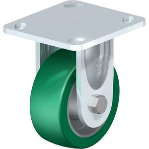 High-Quality Caster - 4" (101.6 mm), 660 lbs. (300 kg.), Polyurethane Elastomer, Rigid, Steel, 1-9/16" (40 mm), 2-5/8" x 3-5/8" (67 mm x 92 mm) - 3" x 3" (76 mm x 76 mm), 3/8" (9.52 mm), 4" x 4-1/2" (102 mm x 114 mm)