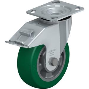 High-QualityCaster - 6" (152.4 mm), 660 lbs. (300 kg.), Polyurethane Elastomer, Swivel with Brake, Steel, 2-1/8" (54 mm), 2-5/8" x 3-5/8" (67 mm x 92 mm) - 3" x 3" (76 mm x 76 mm), 3/8" (9.52 mm), 4" x 4-1/2" (102 mm x 114 mm)