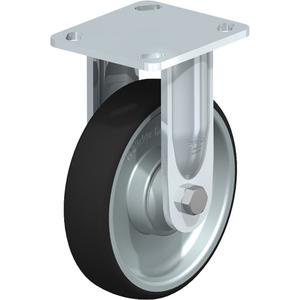 High-Quality Caster - 6" (152.4 mm), 660 lbs. (300 kg.), Thermoplastic Polyurethane, Rigid, Steel, 1-9/16" (40 mm), 2-5/8" x 3-5/8" (67 mm x 92 mm) - 3" x 3" (76 mm x 76 mm), 3/8" (9.52 mm), 4" x 4-1/2" (102 mm x 114 mm)