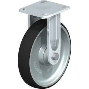 High-Quality Caster - 8" (203.2 mm), 660 lbs. (300 kg.), Thermoplastic Polyurethane, Rigid, Steel, 1-9/16" (40 mm), 2-5/8" x 3-5/8" (67 mm x 92 mm) - 3" x 3" (76 mm x 76 mm), 3/8" (9.52 mm), 4" x 4-1/2" (102 mm x 114 mm)