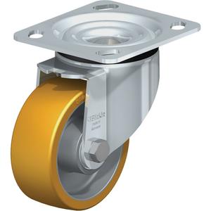 High-Quality Caster - 4" (101.6 mm), 550 lbs. (249.5 kg.), Polyurethane Elastomer, Swivel, Steel, 1-9/16" (40 mm), 2-5/8" x 3-5/8" (67 mm x 92 mm) - 3" x 3" (76 mm x 76 mm), 3/8" (9.52 mm), 4" x 4-1/2" (102 mm x 114 mm)